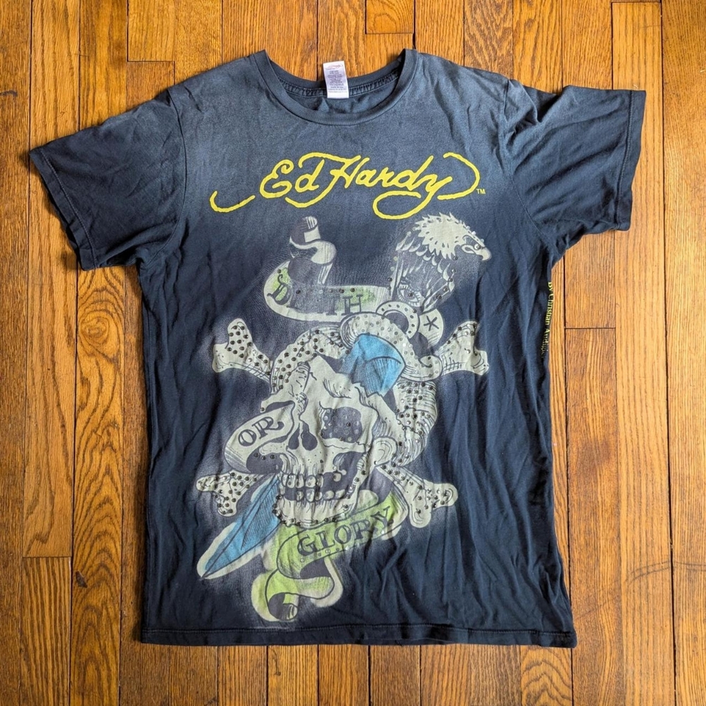 Y2k Ed Hardy Death or Glory, Play On Graphic T-shirt